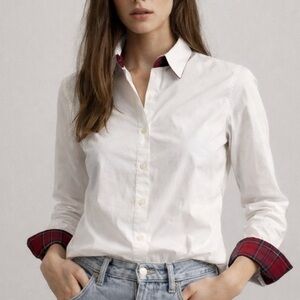 Barbour Heritage Cramlington Tartan Trim Regular Fit Button-Down Shirt in White